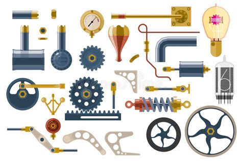 Set Of Parts And Components Of The Machine Mechanism Stock Vector