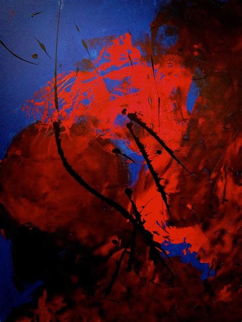 Red And Black On Blue Painting Painting Abstract Painting Blue Painting