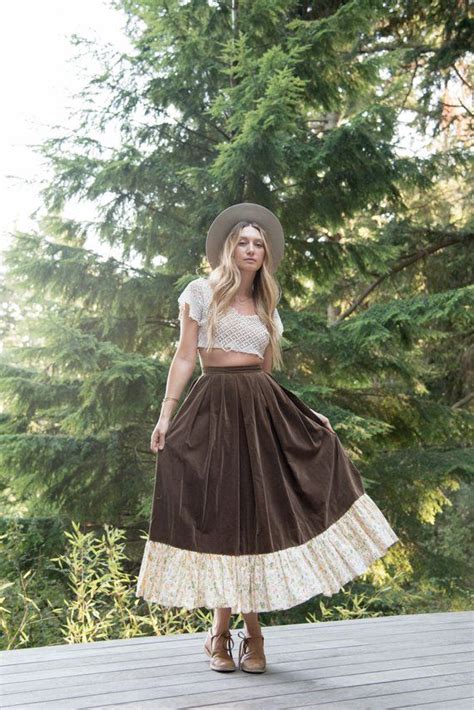 70s Prairie Skirt Lord And Taylor Small Brown Velvet High Waisted