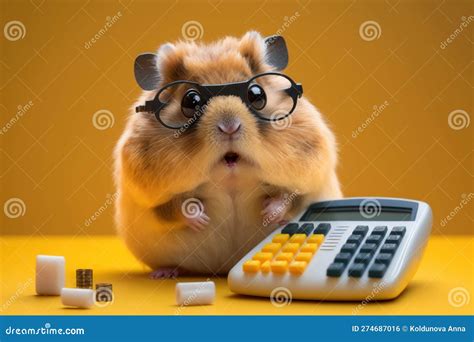 Shocked Cute Hamster In Glasses With Surprised Eyes And Calculator