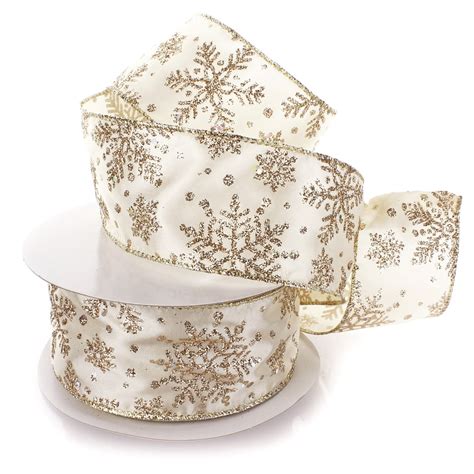 Ribbon Traditions Glitter Snowflakes Satin Wired Ribbon 2 12 Inch By