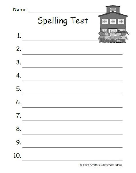 Ferns Freebie Friday ~ School Themed Blank Spelling Test Sheets Fern