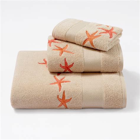 Starfish Embroidered Bath Towels Sand Coral NoËl Paris