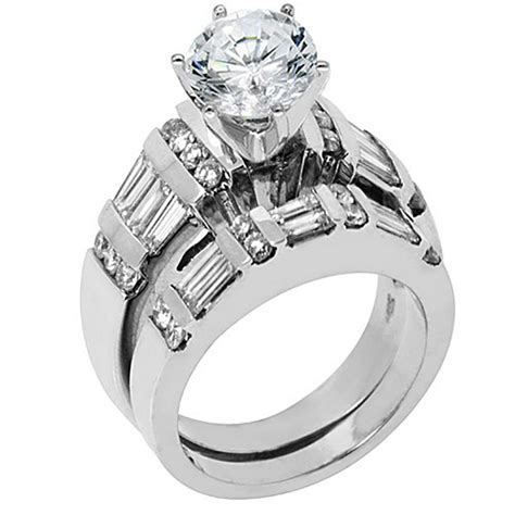14k White Gold 2 95 Carats Round Baguette Diamond Engagement Ring