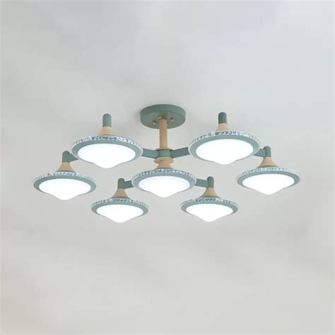 Contemporary Undertint Ceiling Light Gyro Shape 7 Lights Wood Flush