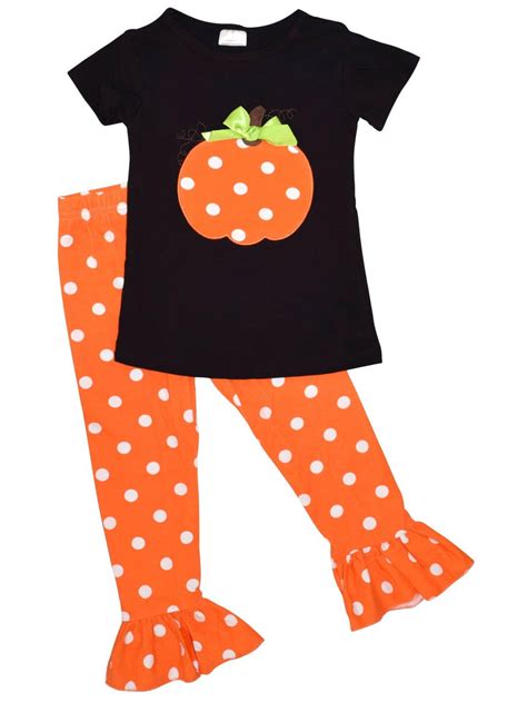 Unique Baby Girls Fall Fashion Halloween Polka Dot Pumpkin Outfit 2t