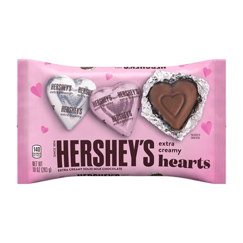 hershey s extra creamy solid milk chocolate valentine s day hearts candy 10 oz bag