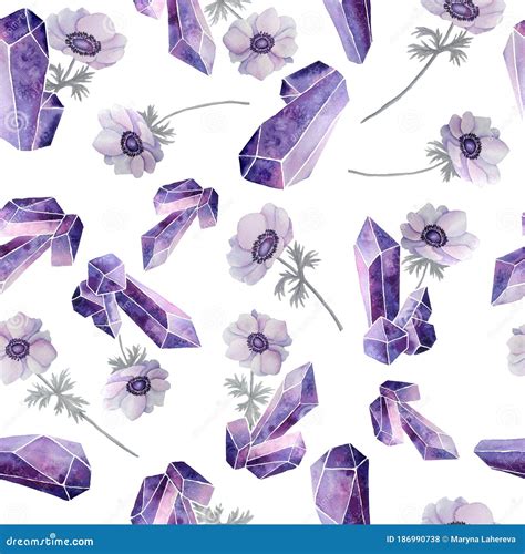 Watercolor Hand Drawn Seamless Pattern Illustration Of Violet Purple