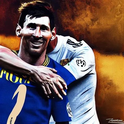 Lionel Messi Crying On Cristiano Ronaldos Shoulder Stable Diffusion