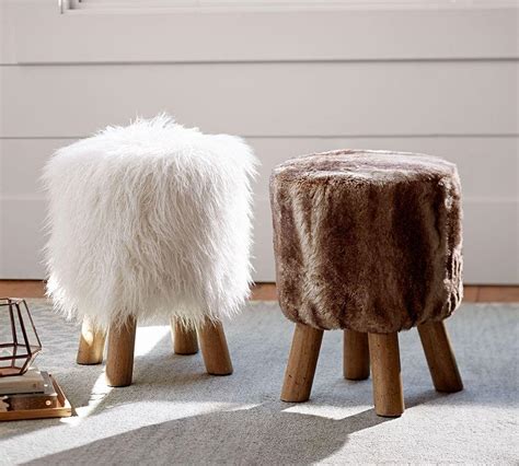 Choose the color of soft faux fur to be upholstered and the color of metal legs to match your taste. Faux Fur Stool | Pottery Barn AU