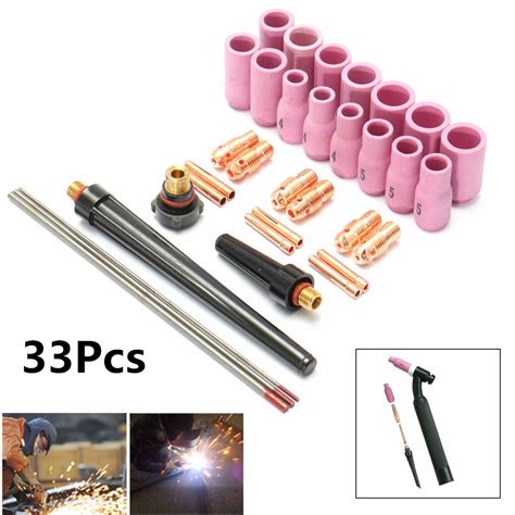 33Pcs Tig Welding Torch Accessories Nozzle Part Kit For WP9 1 6mm 2 4mm