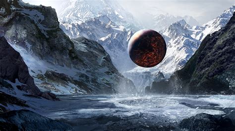 Mountains Ice Planet Sphere Digital Art Fantasy Art Cgi Artwork