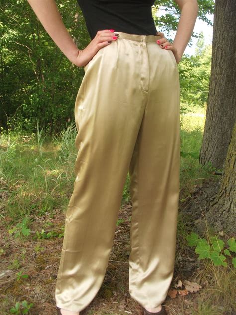 Vintage Dress Pants Size 6 Ladies Gold Silk Pants Mid Rise Party Wear 90s Dress Slacks