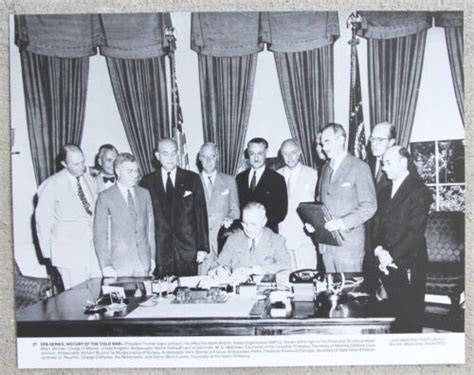 Rare Vintage 11x14 Photograph Us President Harry Truman Signing Nato