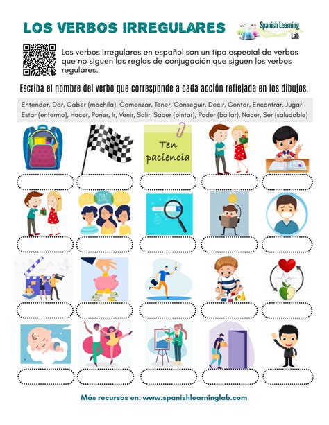 Los Verbos Irregulares En Espa Ol Ejercicios En Pdf Spanishlearninglab Verb Worksheets