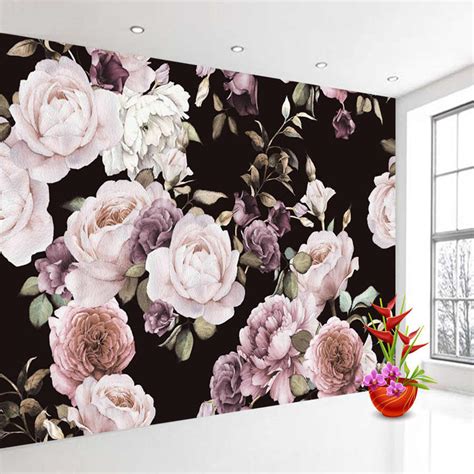 Custom 3d Photo Wallpaper Mural Hand Painted Black White Rose Peony