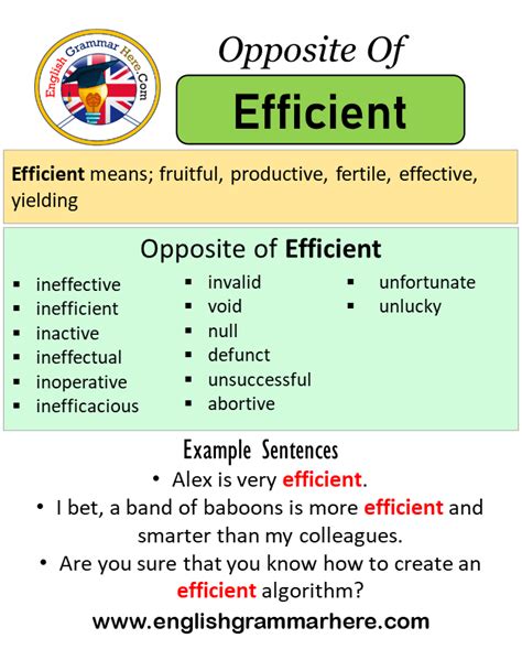 Opposite Of Efficient Antonyms Of Efficient Meaning And Example