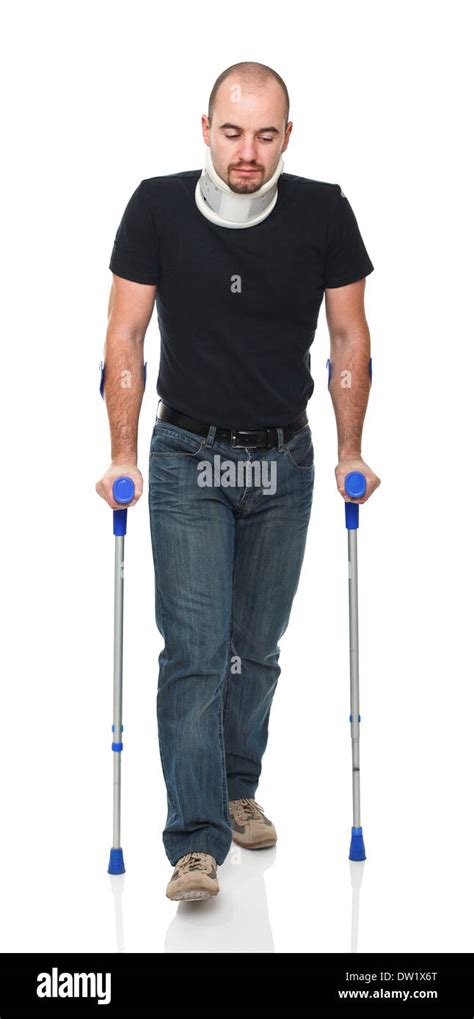 Man With Crutch Stock Photo Alamy
