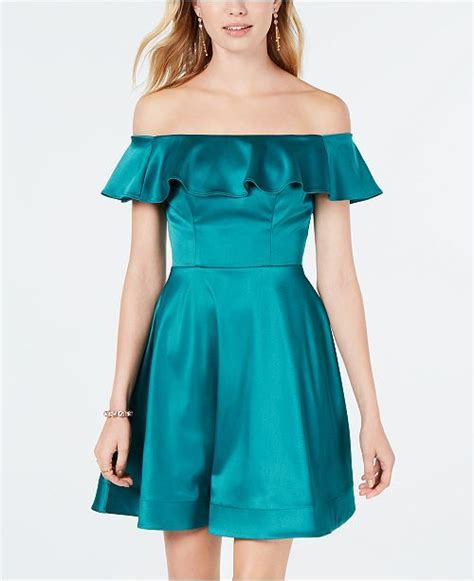 Sequin Hearts Juniors Ruffled Off The Shoulder Fit And Flare Dress