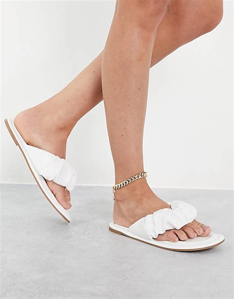 Asos Design Flying Ruched Toe Thong Sandals In White Asos