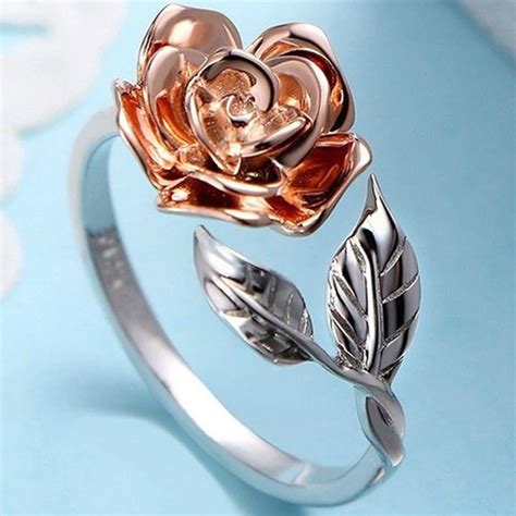 1pcs Rose Golden Ring Rose Flower Adjustable Open Rings For Women