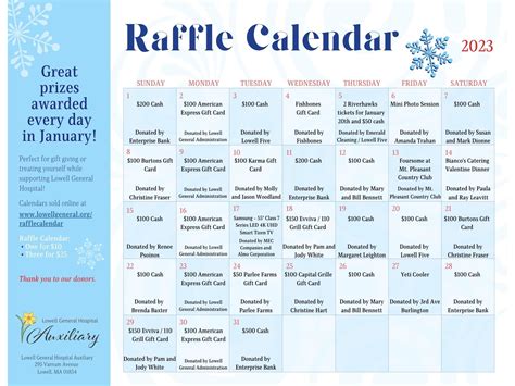 Annual Raffle Calendar Lowell General Hospital
