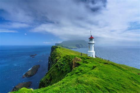 Picture Denmark Holmur Lighthouse Mykines Faroe Islands Crag Ocean