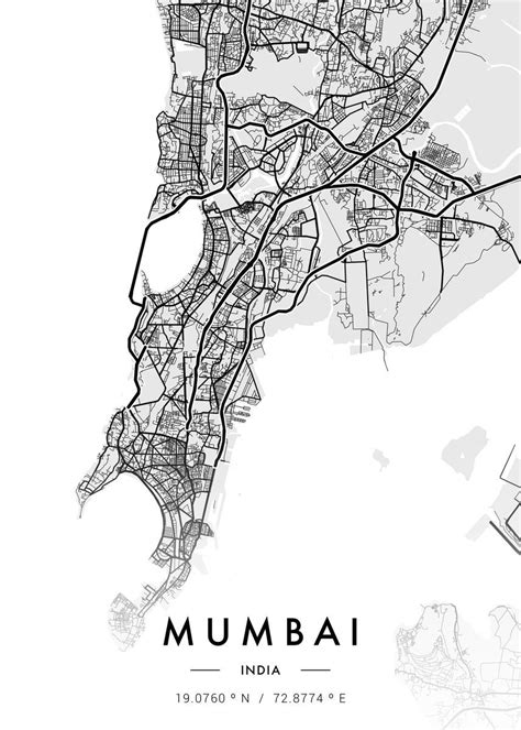 Mumbai City Map White Poster Picture Metal Print Paint By Mvdz
