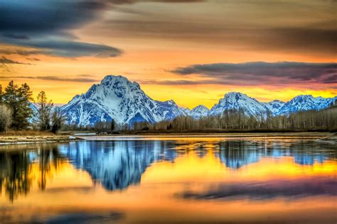 Colorful Nature Reflection Grand Teton National Park Sunset
