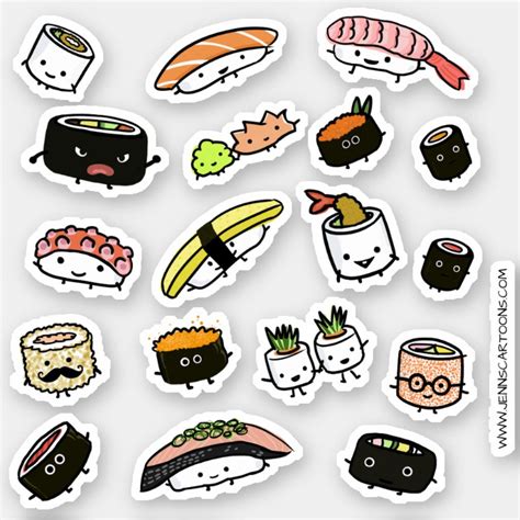 Fun Sushi And Sashimi Characters Vinyl Sticker Set