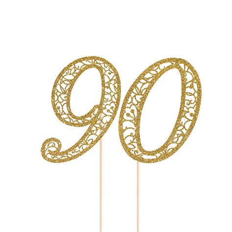 90 Cake Topper 90th Birthday Theme Glitter Gold