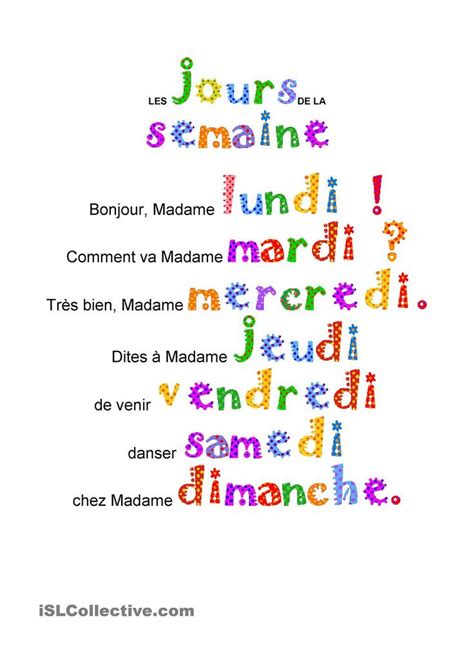Les Jours De La Semaine Französisch Unterrichten Französisch Lernen