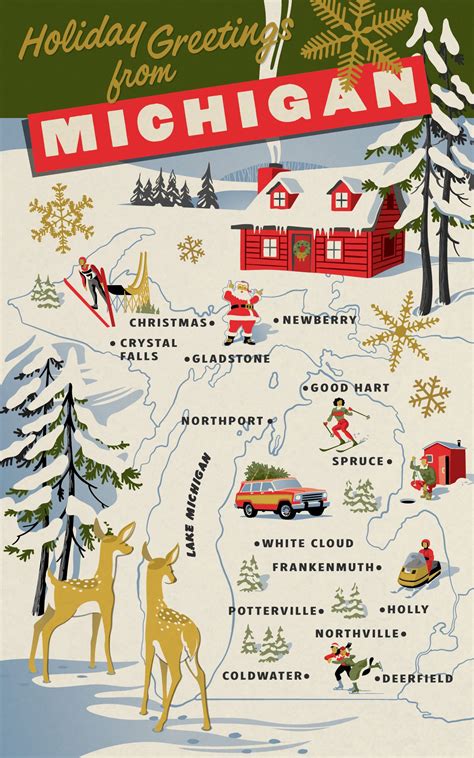 Greetings From Michigan Holiday Cards  Michigan christmas, Vintage