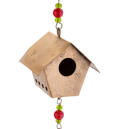 Golden Metal Handcrafted Bird And Bird Houses Wind Chime Wind And Weather