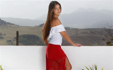 Wallpaper Model Brunette Long Hair Women Outdoors Skirt Lorena Garcia Blouses Bare