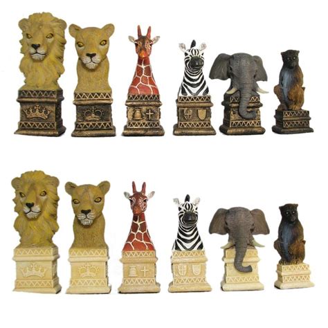 African Animals Hand Painted Polystone Chess Pieces With Images