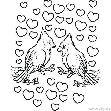 Valentines Day Coloring Pages Birds With Hearts