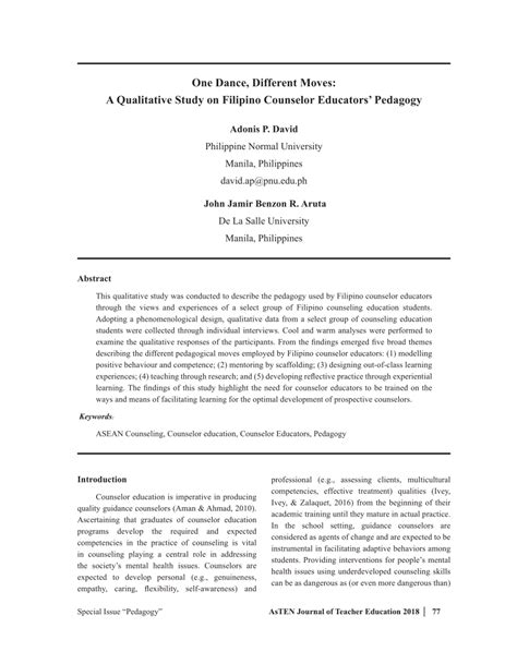 What's the difference between qualitative and quantitative research? (PDF) One Dance, Different Moves: A Qualitative Study on Filipino Counselor Educators' Pedagogy