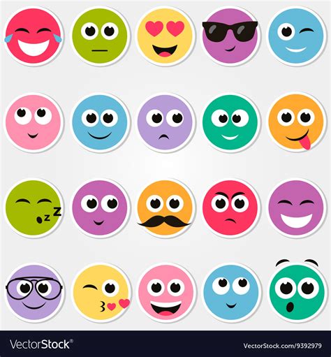 Colorful Smiley Faces Stickers Set Royalty Free Vector Image