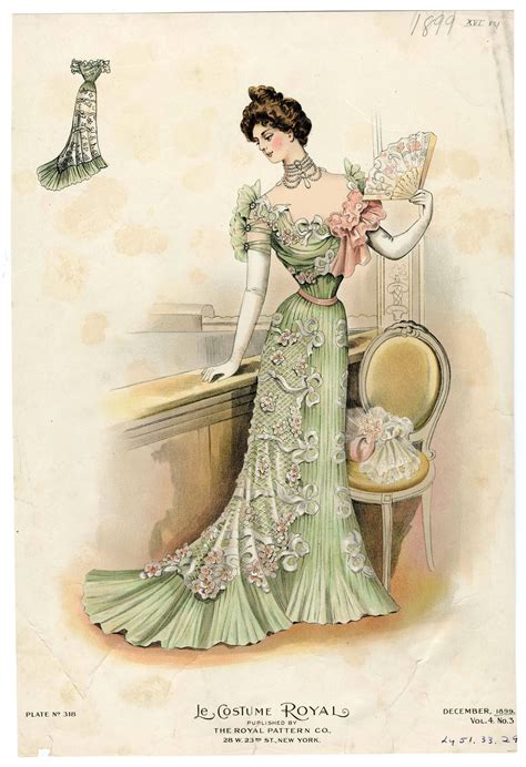 1899 Fashion Plate Ball Gown Evening Lily Absinthe