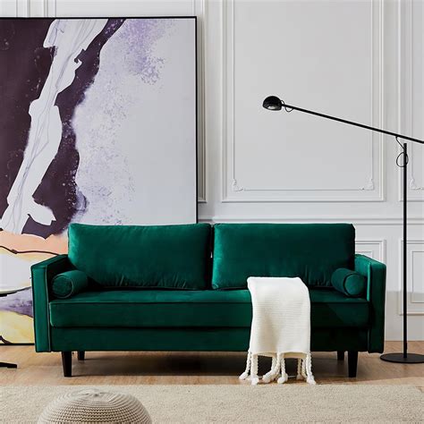 Kepooman Mid Century Modern Velvet Fabric Loveseat Sofa For Living Room