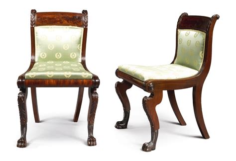 1181 Important Pair Of Classical Carved And Figured Mahogany Klismos Side Chairs Attributed