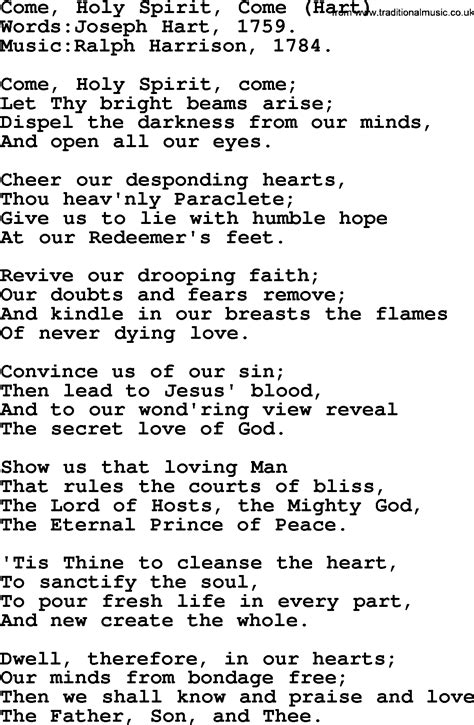 Pentecost Hymns Song Come Holy Spirit Come Hart Lyrics And Pdf