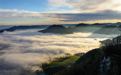 Nature Landscape Mist Valley Austria Mountain Clouds Sunrise