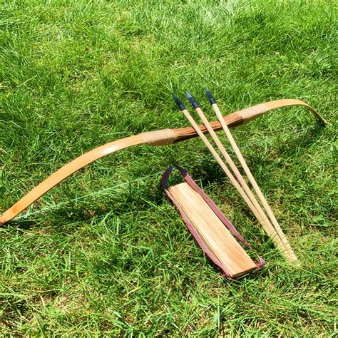 Powerful Wooden Bamboo Bow With 3 Arrows And Quiver Kids Toy Wood
