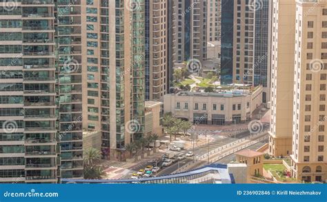 Overview To Jbr And Dubai Marina Skyline With Modern High Rise