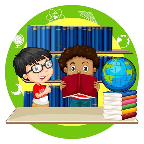 Dos Niños Leyendo Libros En La Escuela 693416 Vector En Vecteezy