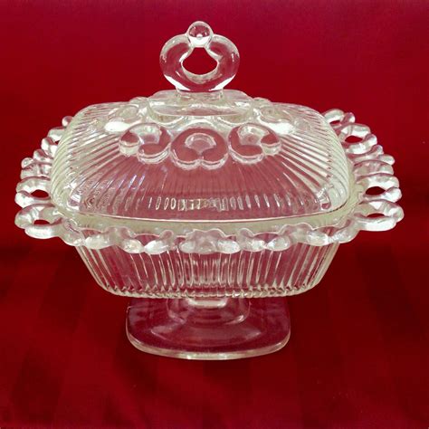 Vintage Indiana Glass Clear Footed Candy Dish Ribbed Open Etsy Indiana Glass Vintage