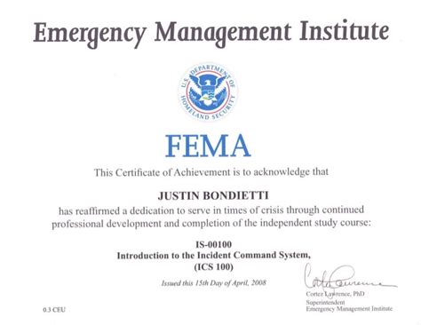 Fema Ics 100 Certificate