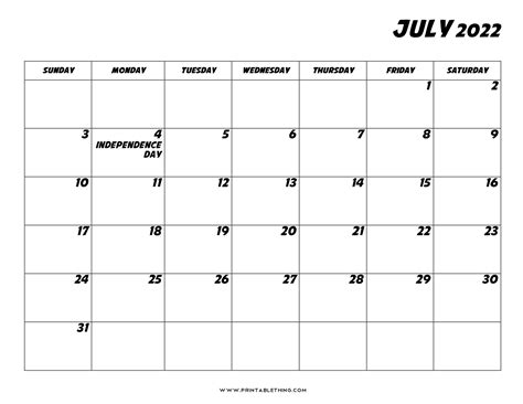 20 July 2022 Calendar Printable Pdf Us Holidays Blank July Calendar